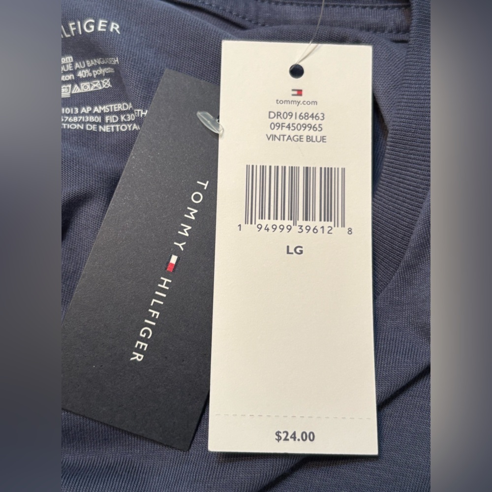 NWT Tommy Hilfiger Men's Short Sleeve T Shirt Logo Crew Neck Size L Vintage Blue - Picture 10 of 10